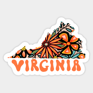 Virginia State Design | Artist Designed Illustration Featuring Virginia State Filled With Retro Flowers with Retro Hand-Lettering Sticker